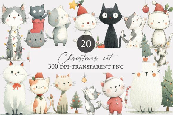 Download Watercolor Christmas Cat Clipart - Christmas cat clipart Collection