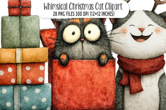Download Whimsical Christmas Cat Clipart - Christmas cat clipart Collection