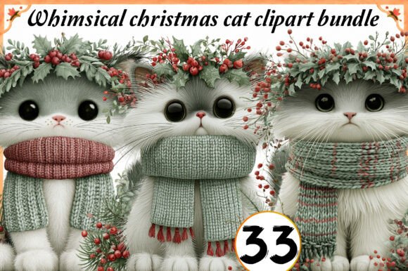 Download Whimsical Christmas Cat Clipart Bundle - Christmas cat clipart Collection