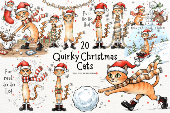 Download Quirky Doodle Christmas Cat Clipart - Christmas cat clipart Collection