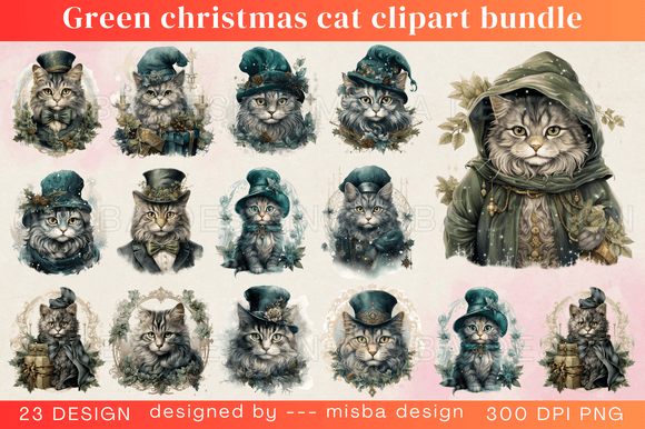Download Green Christmas Cat Clipart Bundle - Premium Resources