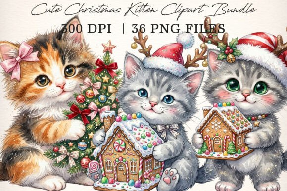 Download Cute Christmas Kitten Clipart Bundle - Kitten clipart Collection